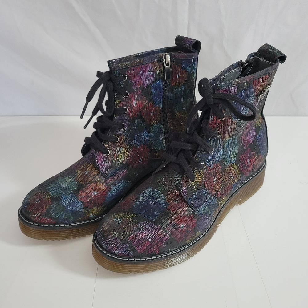V Italia Floral Leather Ankle Boots